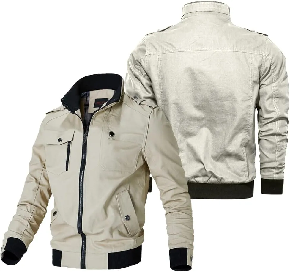 Oymyakon Men's Casual Military Jacket Stand Collar Jackets Coats Cotton Bomber Jackets with Shoulder Straps