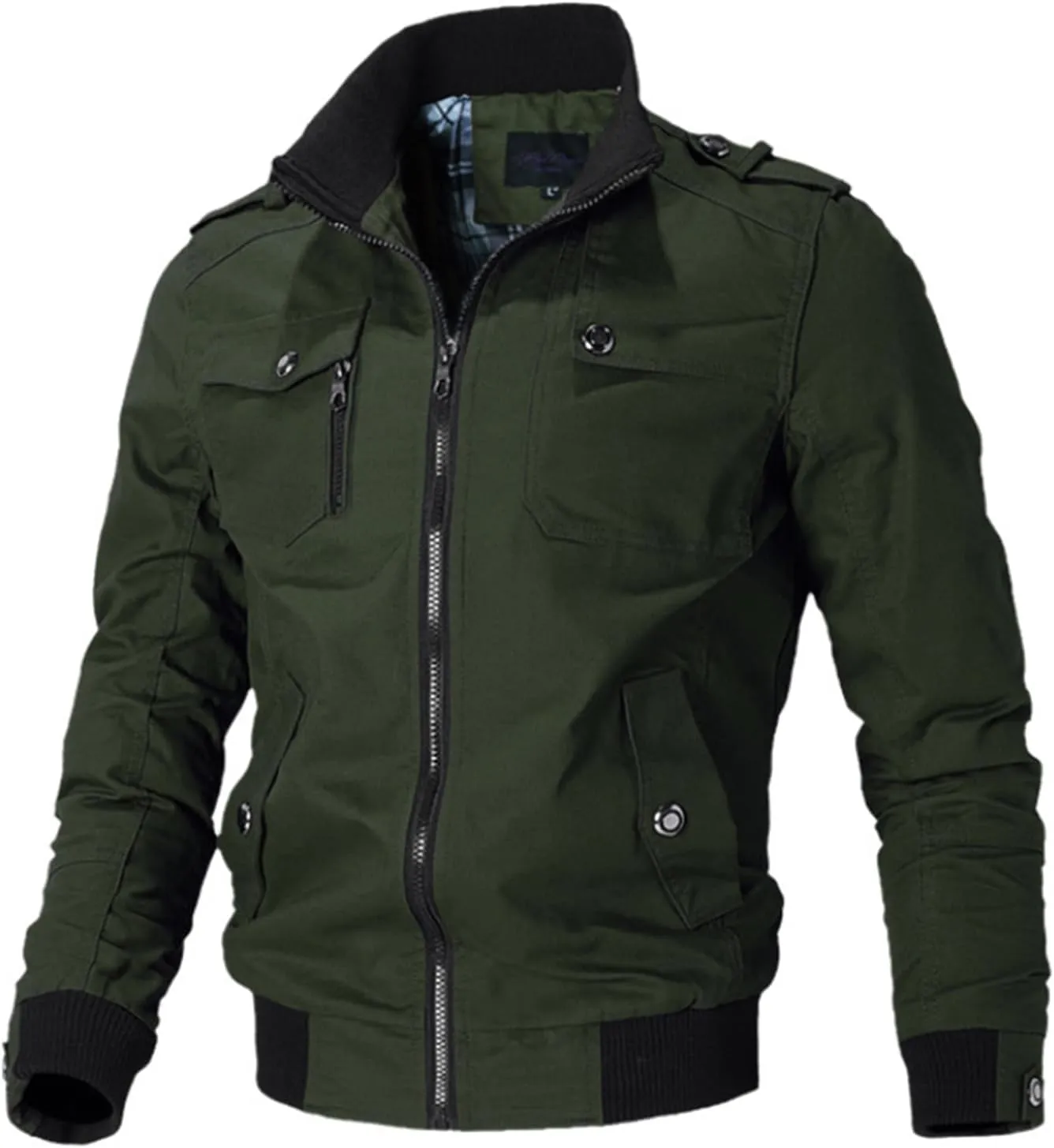 Oymyakon Men's Casual Military Jacket Stand Collar Jackets Coats Cotton Bomber Jackets with Shoulder Straps