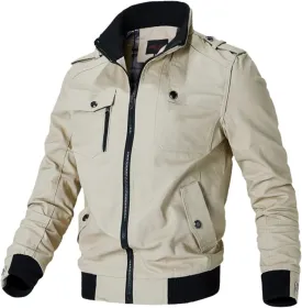 Oymyakon Men's Casual Military Jacket Stand Collar Jackets Coats Cotton Bomber Jackets with Shoulder Straps