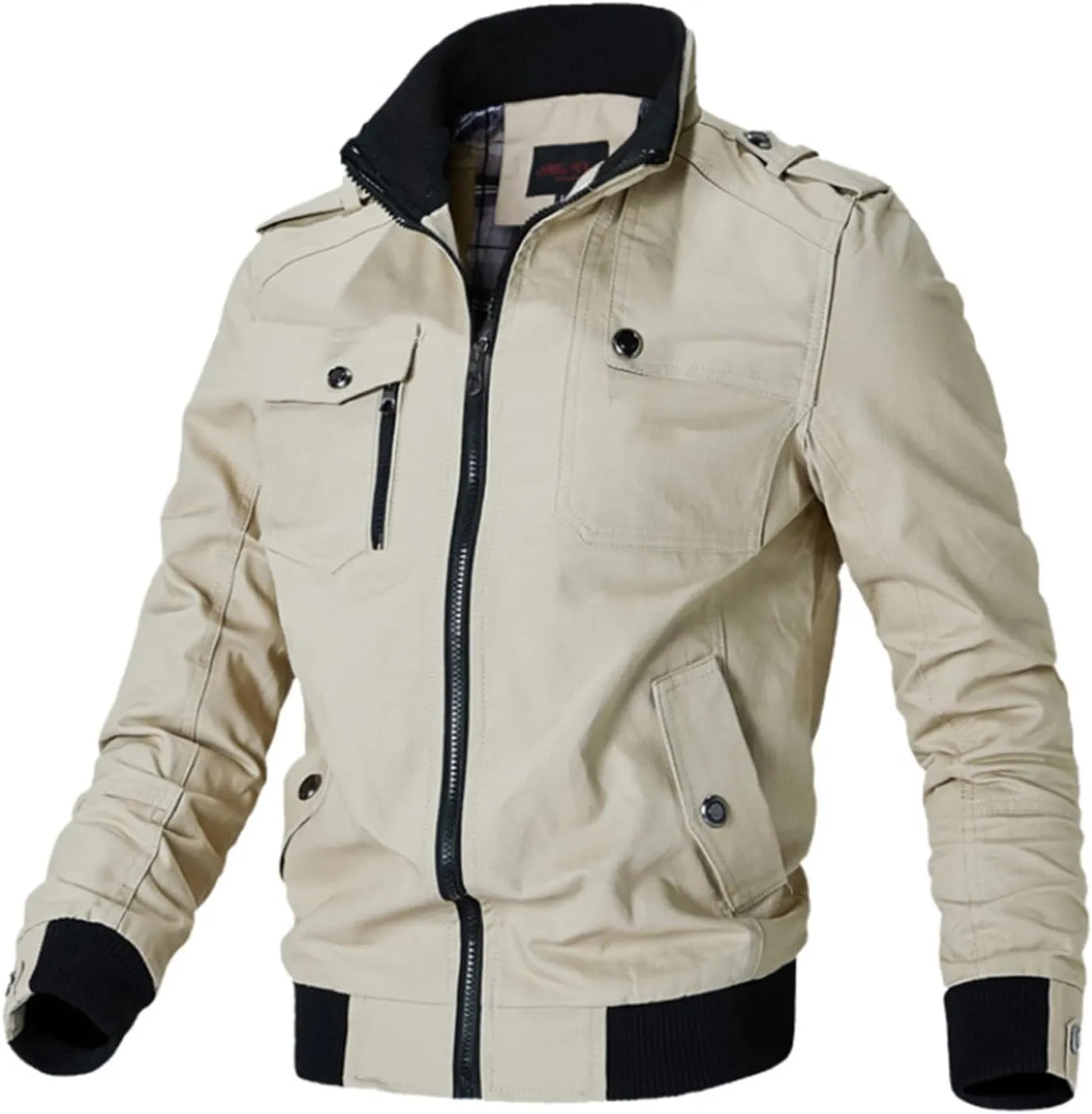 Oymyakon Men's Casual Military Jacket Stand Collar Jackets Coats Cotton Bomber Jackets with Shoulder Straps