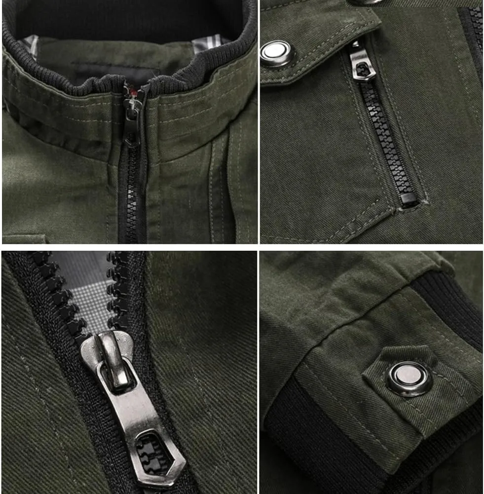 Oymyakon Men's Casual Military Jacket Stand Collar Jackets Coats Cotton Bomber Jackets with Shoulder Straps