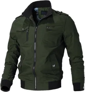 Oymyakon Men's Casual Military Jacket Stand Collar Jackets Coats Cotton Bomber Jackets with Shoulder Straps