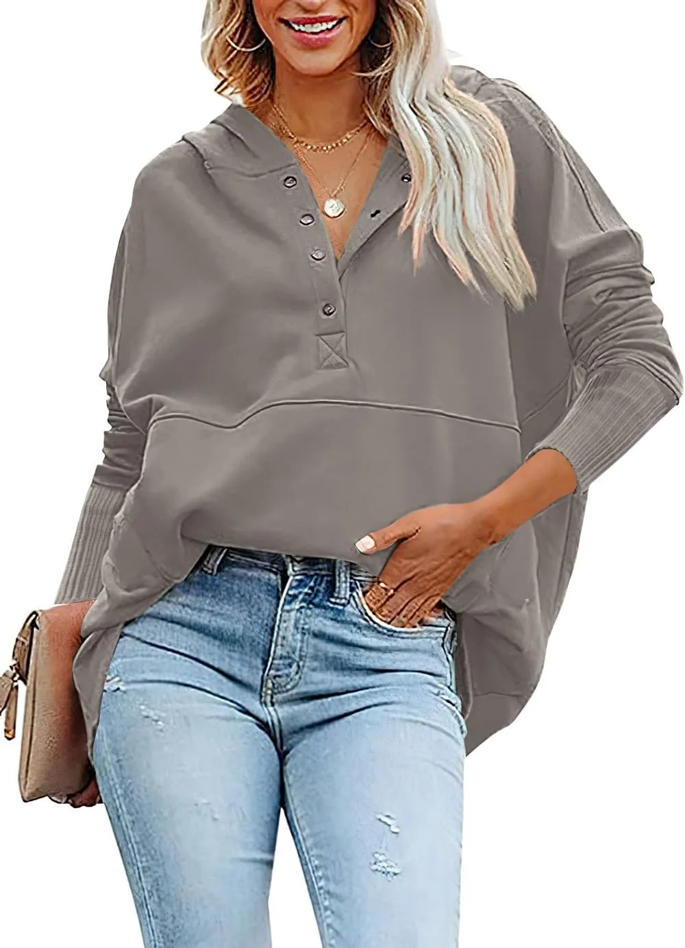 PRETTYGARDEN Women's Casual Long Sleeve Lapel Zipper Sweatshirt Drawstring Loose Pullover Tops