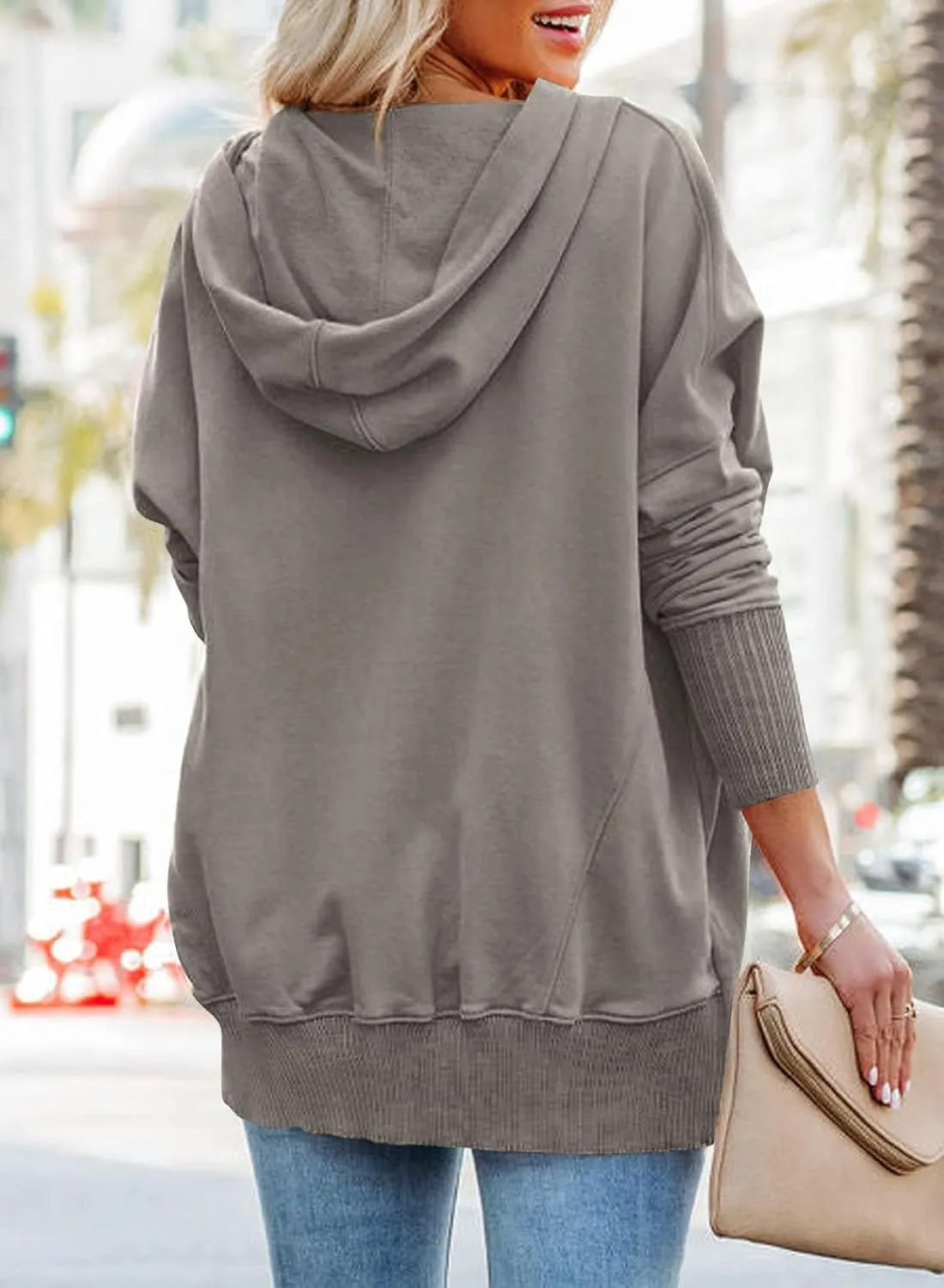 PRETTYGARDEN Women's Casual Long Sleeve Lapel Zipper Sweatshirt Drawstring Loose Pullover Tops