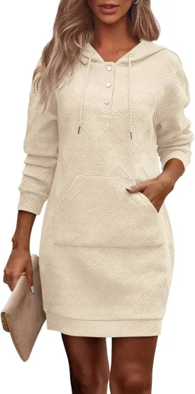 PRETTYGARDEN Womens Long Sleeve Hoodies Dress 2025 Fall Trendy Texture Sweatshirts Button Hooded Winter Dresses with Pockets