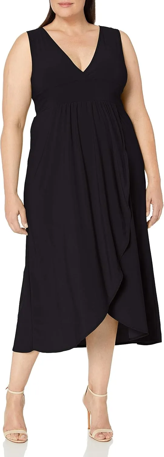 Star Vixen Women's Plus Size Sleeveless Summer Surplice Tulip Skirt Empire Band Maxi Dress