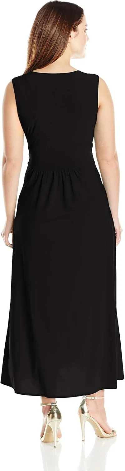 Star Vixen Women's Plus Size Sleeveless Summer Surplice Tulip Skirt Empire Band Maxi Dress