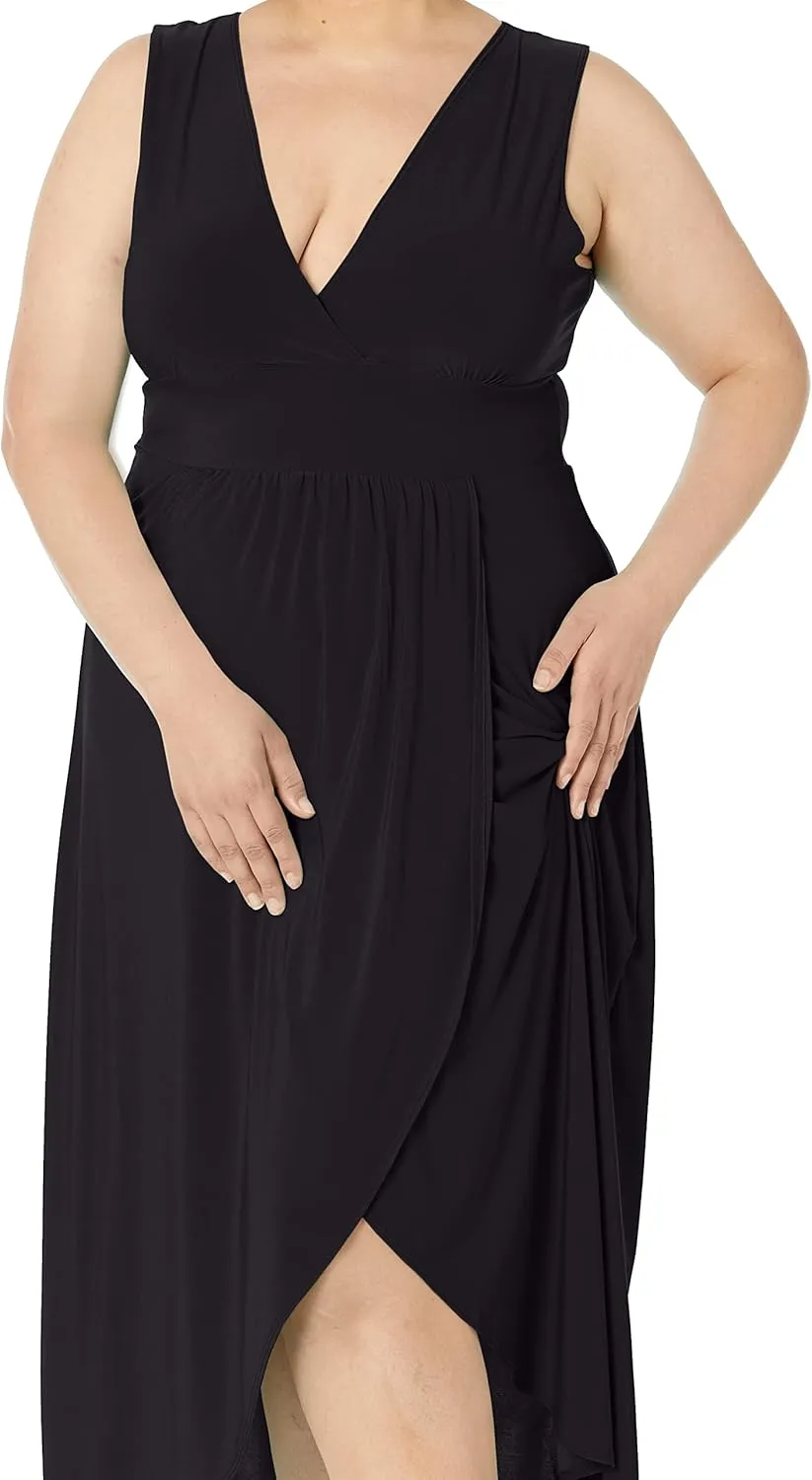 Star Vixen Women's Plus Size Sleeveless Summer Surplice Tulip Skirt Empire Band Maxi Dress