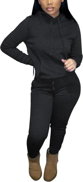 Two Piece Outfits For Women Casual Long Sleeve Hoodie Sweatshirts Jogger Sweatpants Tracksuit Sweatsuit Lounge Sets-Carbon Grey-M