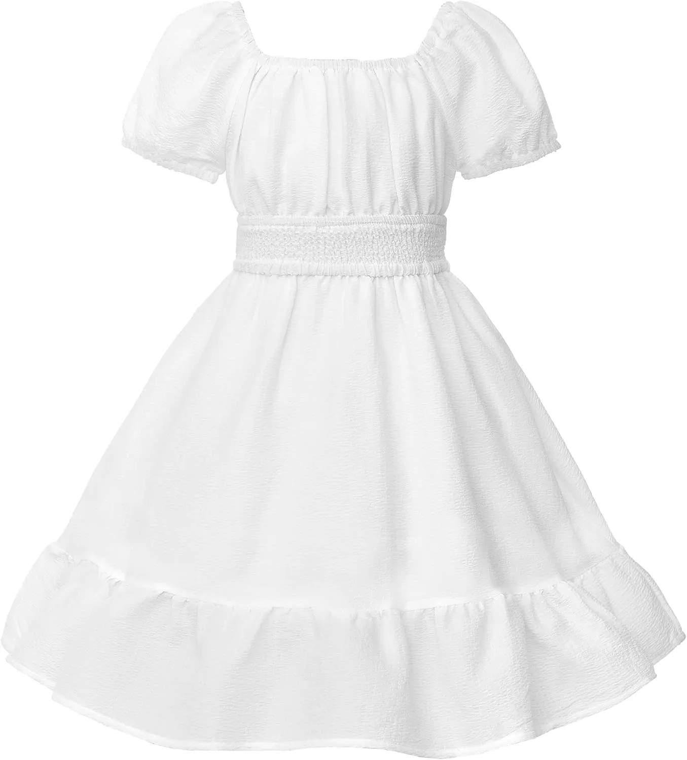 Uhnice Girls Summer Casual Dress Bow Tie Back Dresses Off Shoulder Ruffled Hem