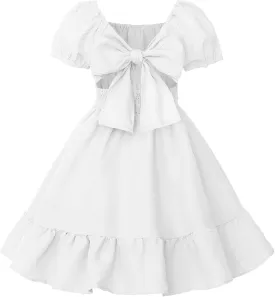 Uhnice Girls Summer Casual Dress Bow Tie Back Dresses Off Shoulder Ruffled Hem