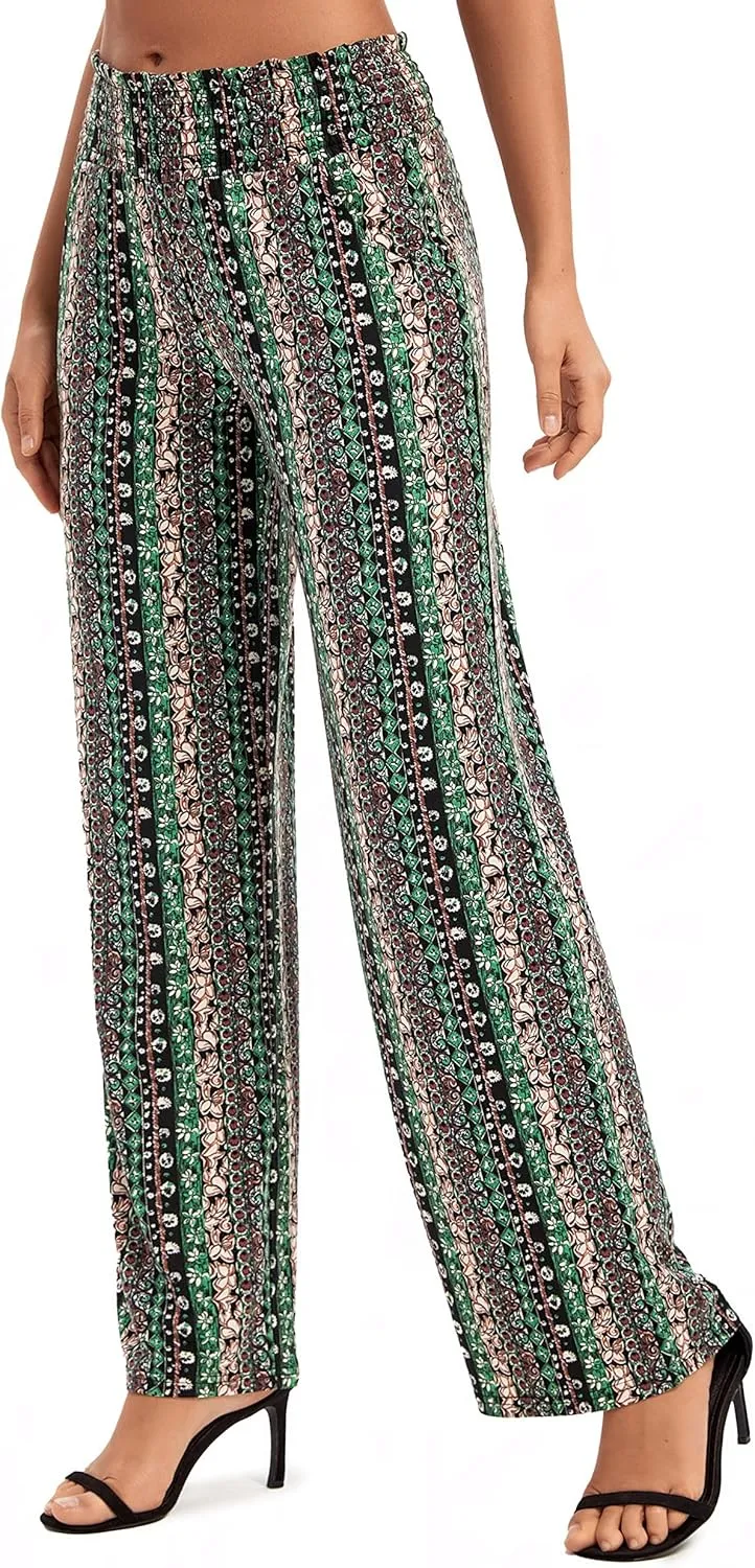 Urban CoCo Women's Boho Palazzo Pants Wide Leg Beach Pants High Waisted Lounge Pants with Pockets