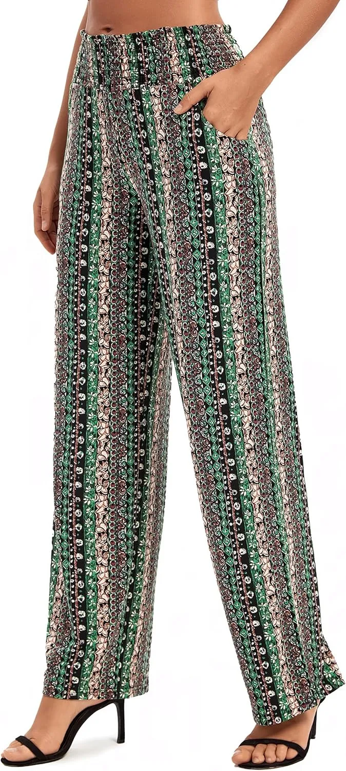 Urban CoCo Women's Boho Palazzo Pants Wide Leg Beach Pants High Waisted Lounge Pants with Pockets