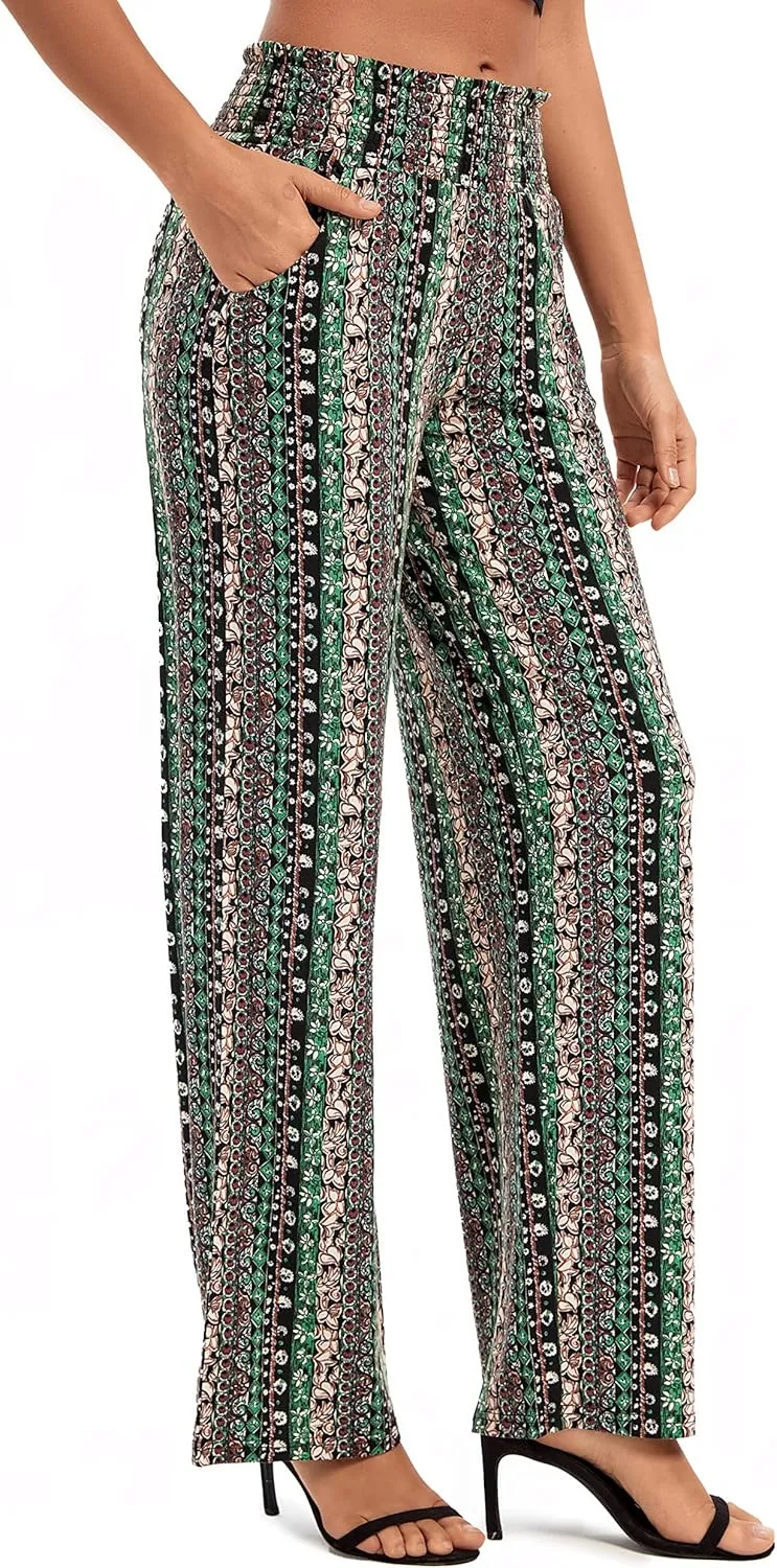 Urban CoCo Women's Boho Palazzo Pants Wide Leg Beach Pants High Waisted Lounge Pants with Pockets