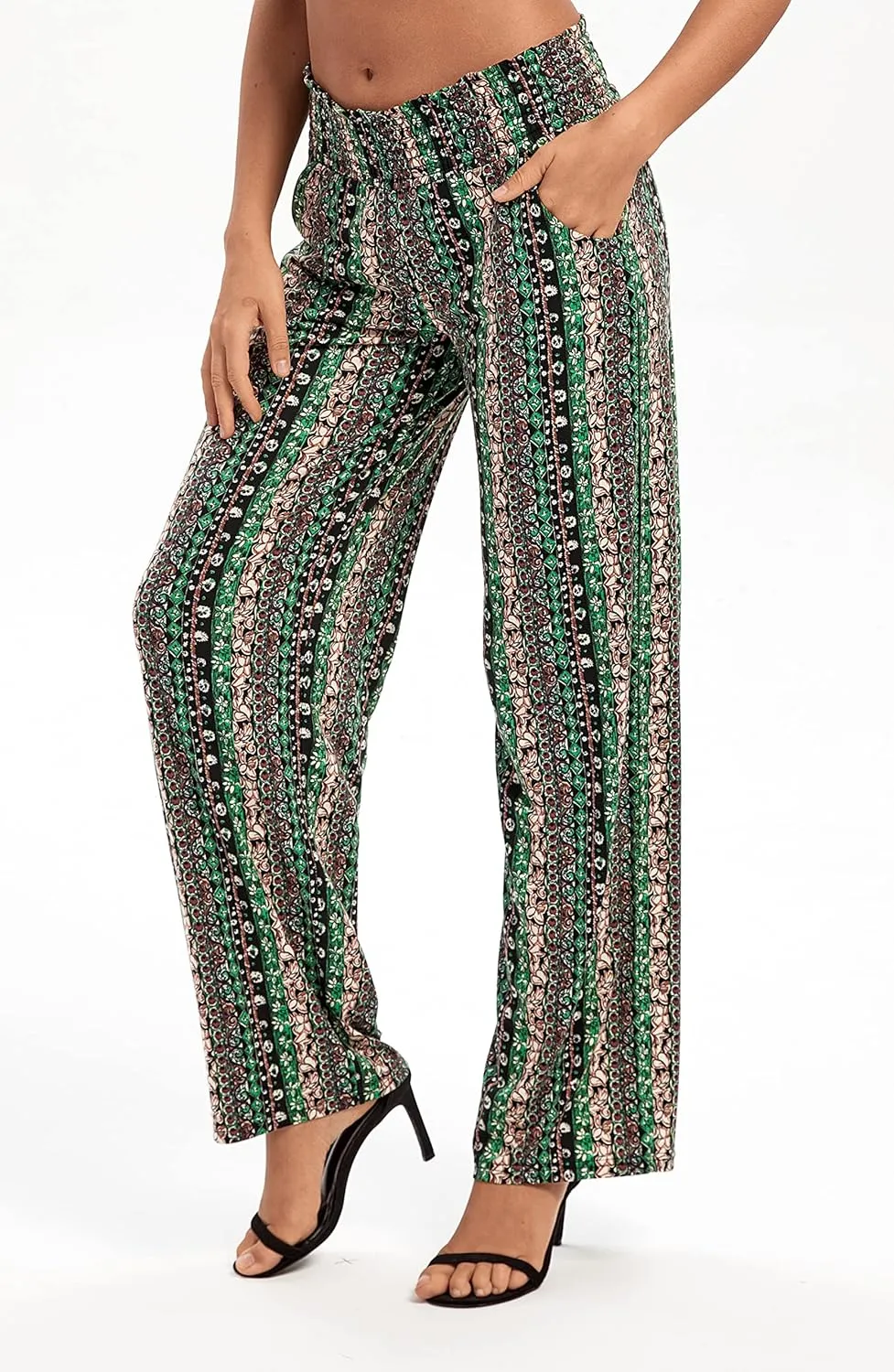 Urban CoCo Women's Boho Palazzo Pants Wide Leg Beach Pants High Waisted Lounge Pants with Pockets