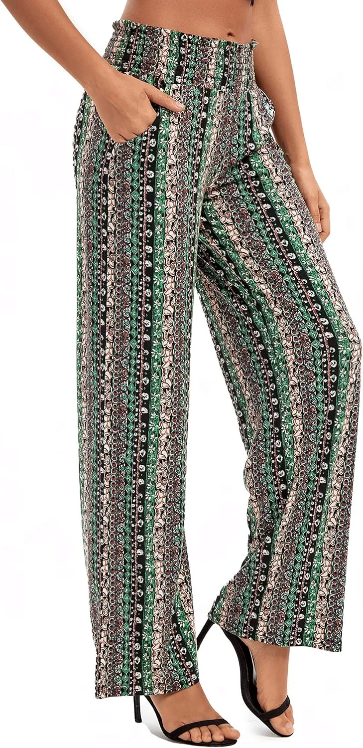 Urban CoCo Women's Boho Palazzo Pants Wide Leg Beach Pants High Waisted Lounge Pants with Pockets