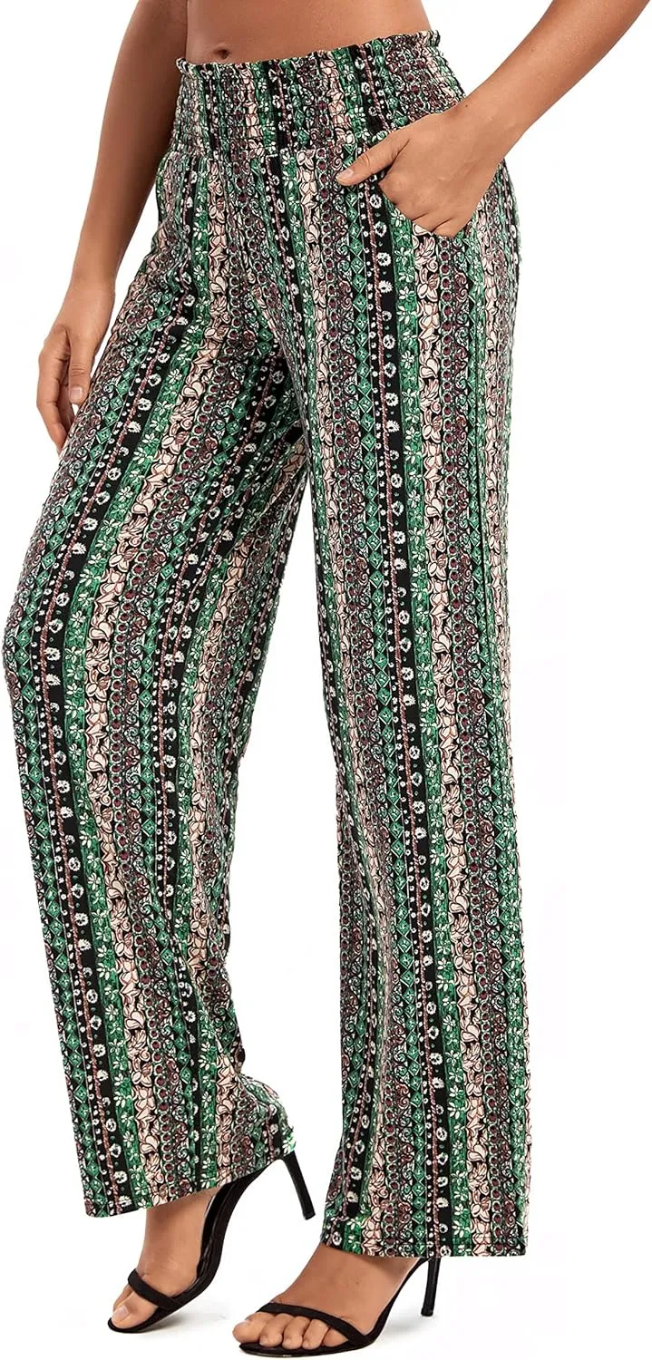 Urban CoCo Women's Boho Palazzo Pants Wide Leg Beach Pants High Waisted Lounge Pants with Pockets