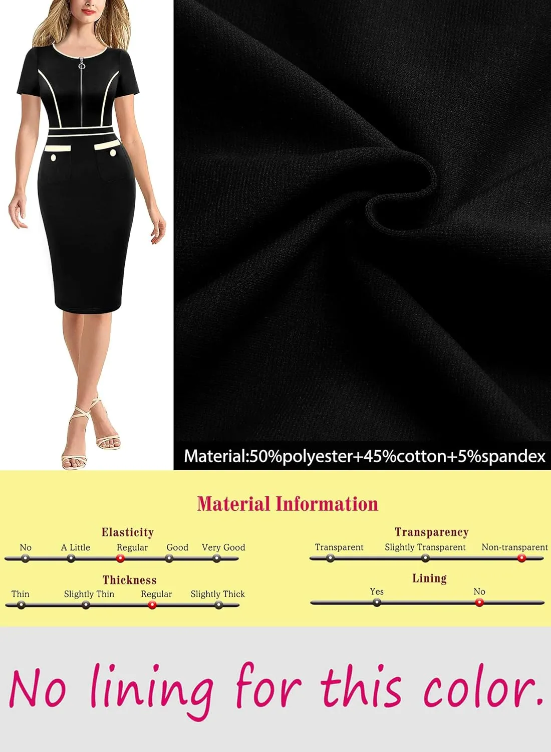 VFSHOW Womens 2024 Business Work Office Crew Neck Front Zipper Pockets Buttons Elegant Vintage Retro Bodycon Dress