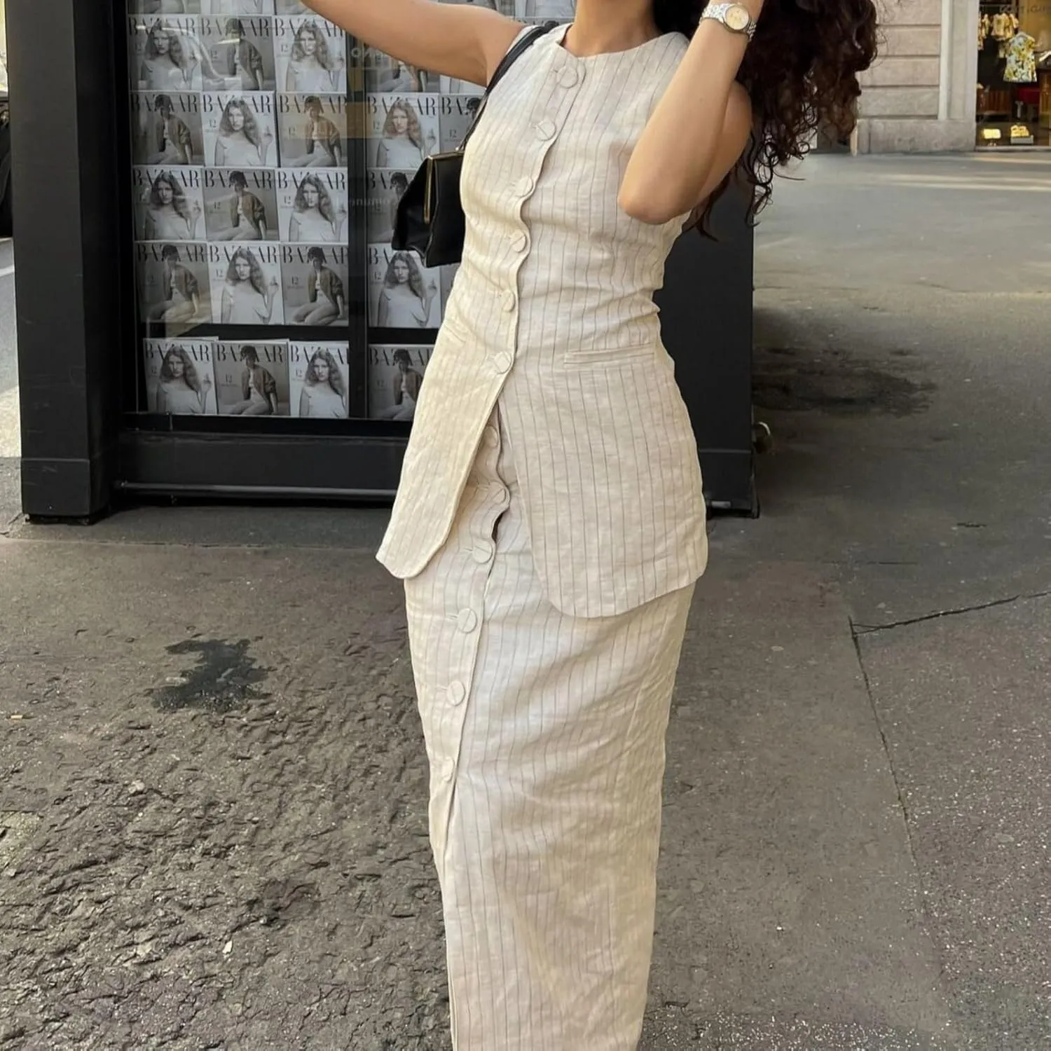 Waistcoat Vest for Women - Two Piece Sets Summer Old Money Long Vest Set Boho Maxi Skirt Set Business Jacket Waistcoat