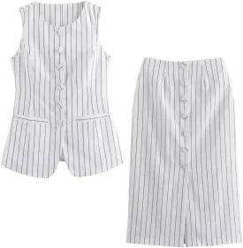 Waistcoat Vest for Women - Two Piece Sets Summer Old Money Long Vest Set Boho Maxi Skirt Set Business Jacket Waistcoat