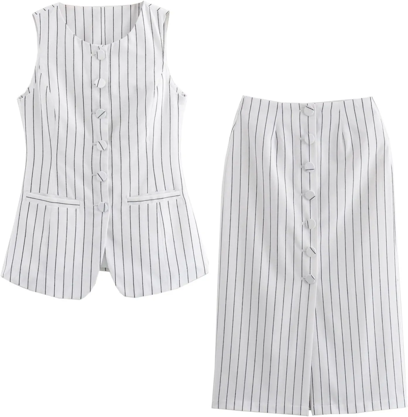 Waistcoat Vest for Women - Two Piece Sets Summer Old Money Long Vest Set Boho Maxi Skirt Set Business Jacket Waistcoat