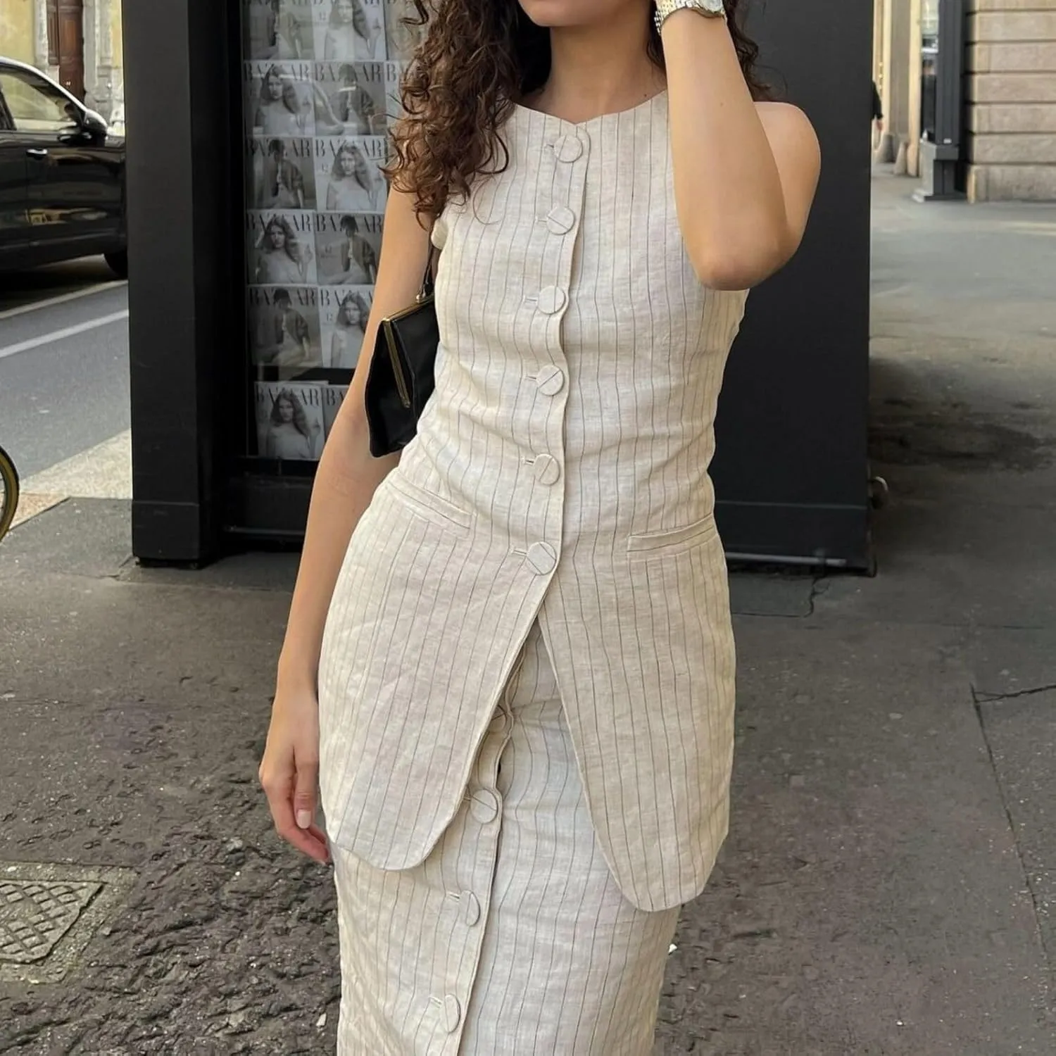 Waistcoat Vest for Women - Two Piece Sets Summer Old Money Long Vest Set Boho Maxi Skirt Set Business Jacket Waistcoat