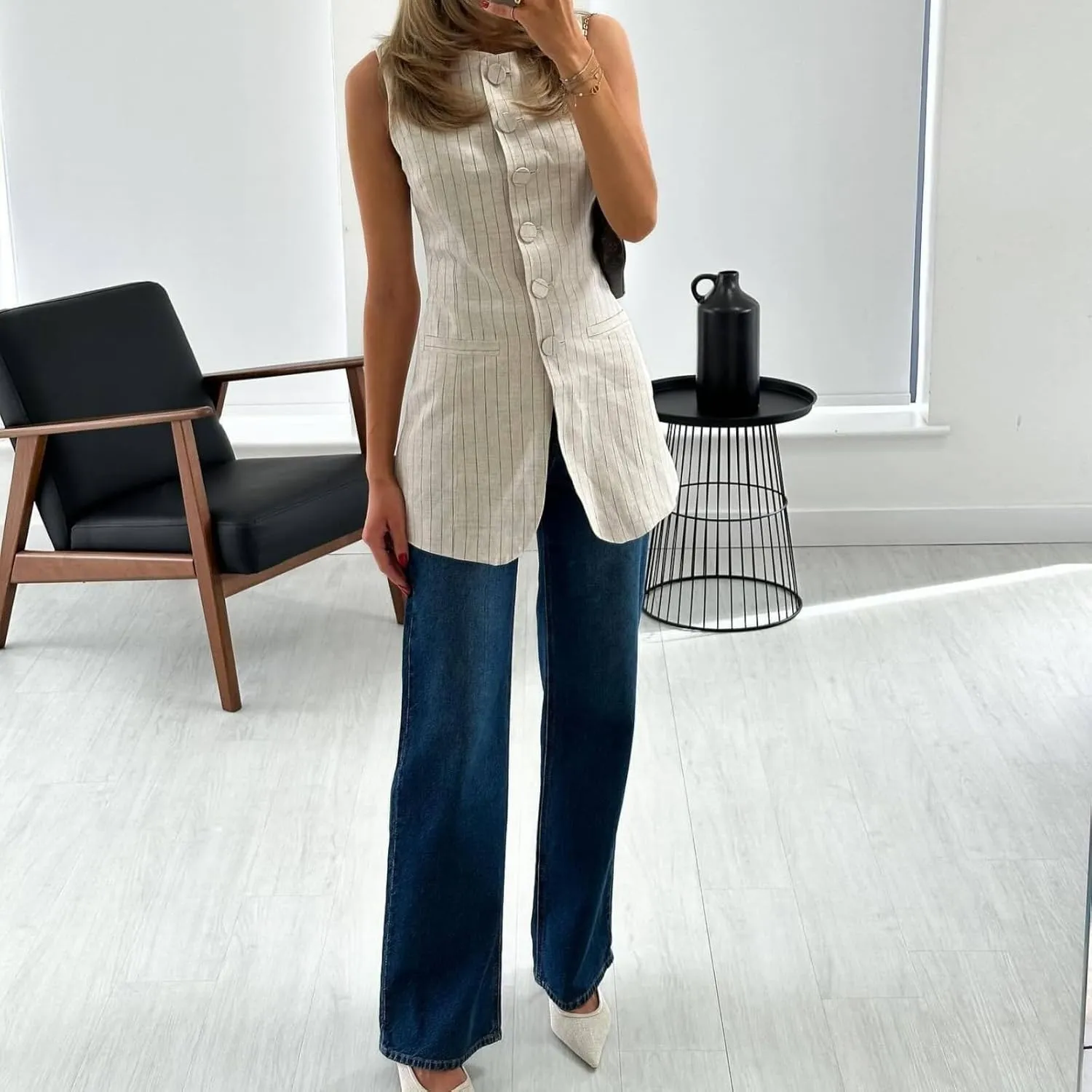 Waistcoat Vest for Women - Two Piece Sets Summer Old Money Long Vest Set Boho Maxi Skirt Set Business Jacket Waistcoat