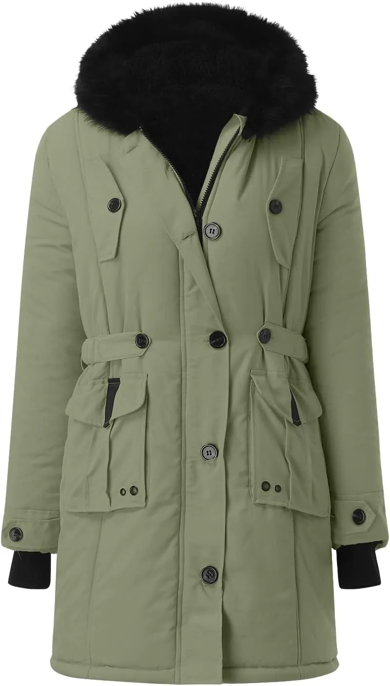 Winter Coat for Women Sherpa Lined Jacket Thermal Fleece Zip Up Overcoats with Hood Flannel Parka Outwear with Pocket