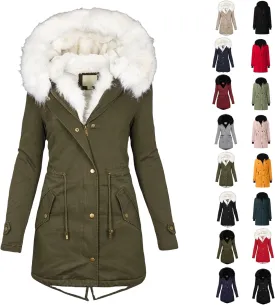 Winter Coat for Women Sherpa Lined Jacket Thermal Fleece Zip Up Overcoats with Hood Flannel Parka Outwear with Pocket