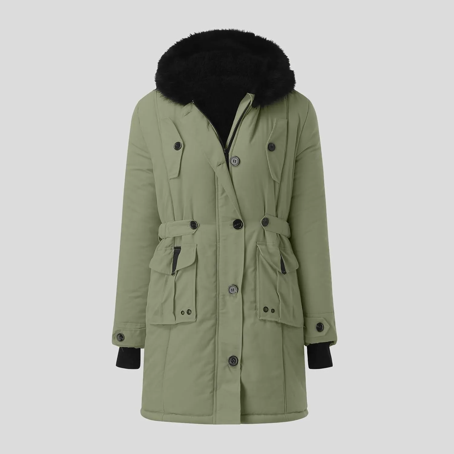 Winter Coat for Women Sherpa Lined Jacket Thermal Fleece Zip Up Overcoats with Hood Flannel Parka Outwear with Pocket
