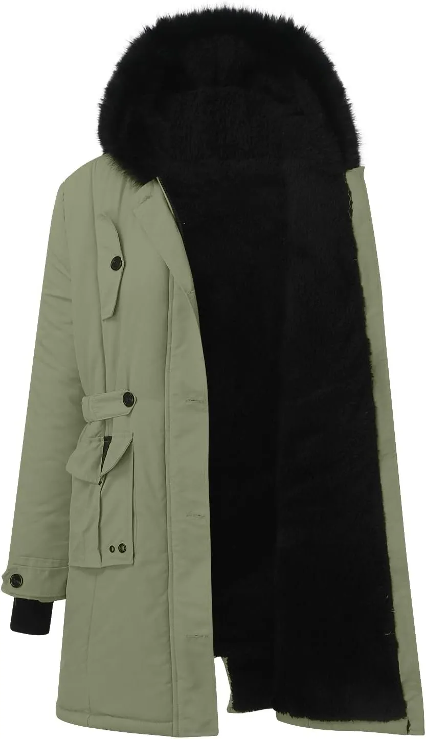 Winter Coat for Women Sherpa Lined Jacket Thermal Fleece Zip Up Overcoats with Hood Flannel Parka Outwear with Pocket