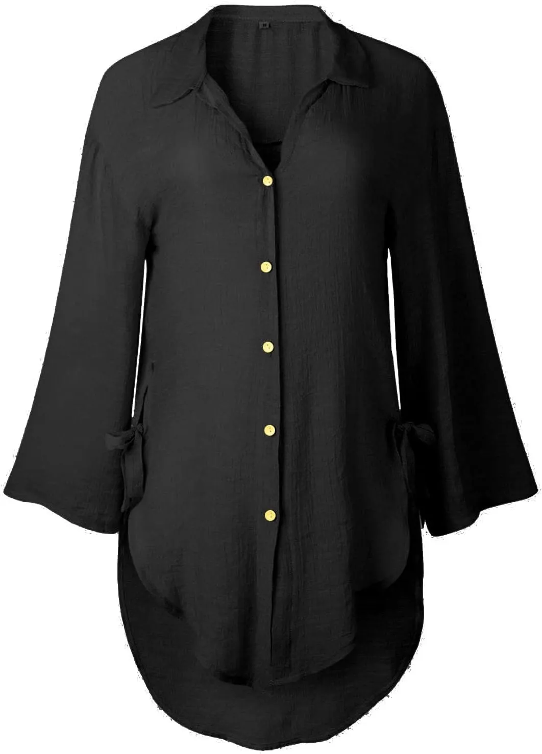 Women Long Sleeve Boyfriend Button Down Shirts Asymmetrical Casual Lace Up Oversized Tunic Tops