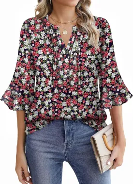 Womens 3/4 Sleeve Tops Shirts for Women Spring Fashion Clothes Trendy Summer Blouses S-XXL