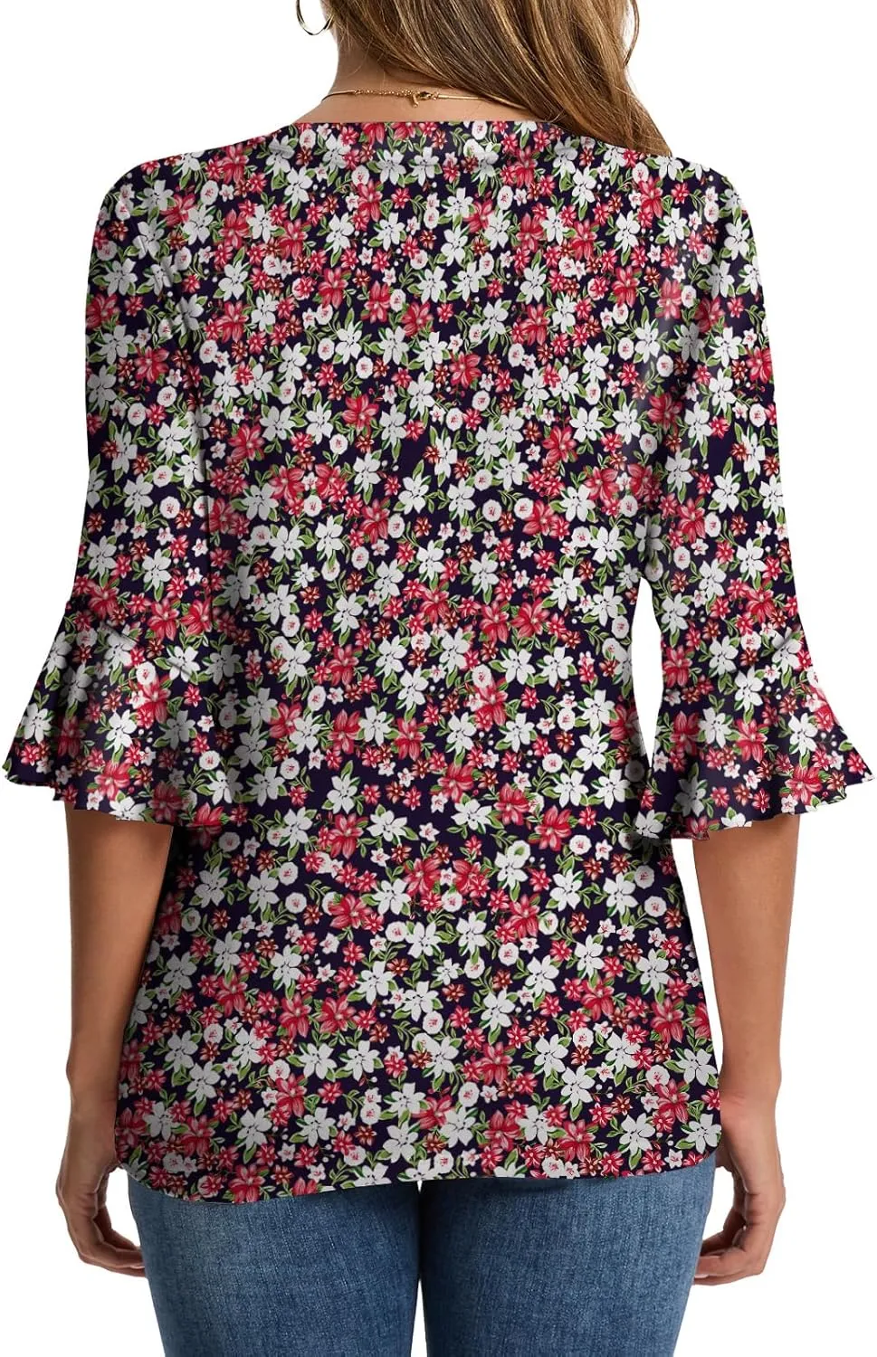 Womens 3/4 Sleeve Tops Shirts for Women Spring Fashion Clothes Trendy Summer Blouses S-XXL