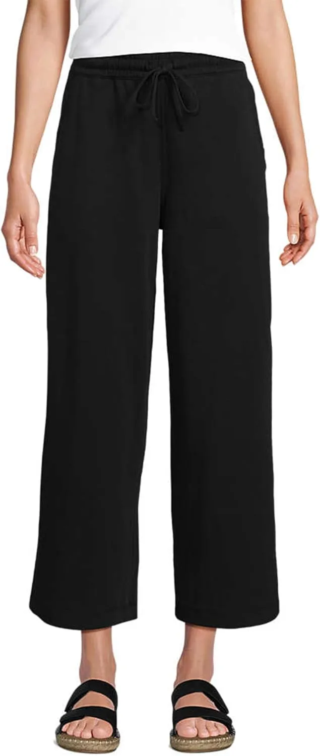 Women's High Waisted Wide Leg Capri Pants, Sport Knit Cropped Trousers, Comfort Fit for Yoga & Casual Wear