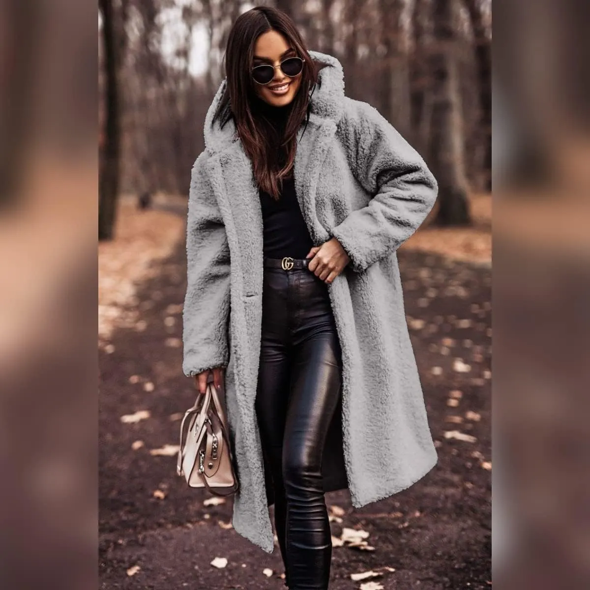 Women's Long Winter Coat Oversized Fuzzy Fleece Jacket Hooded Button Down Faux Fur Warm Outerwear with Pockets