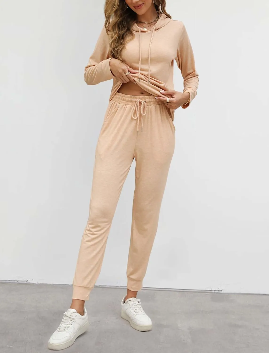 Womens Two Piece Tracksuit Outfits Hoodies Jogger Sweatsuit Lounge Sets with Pockets
