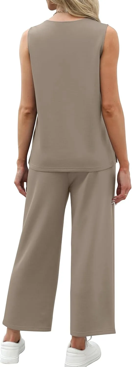 XIEERDUO Two Piece Sets for Women Summer Vacation Travel Outfits V Neck Lounge Matching Sets