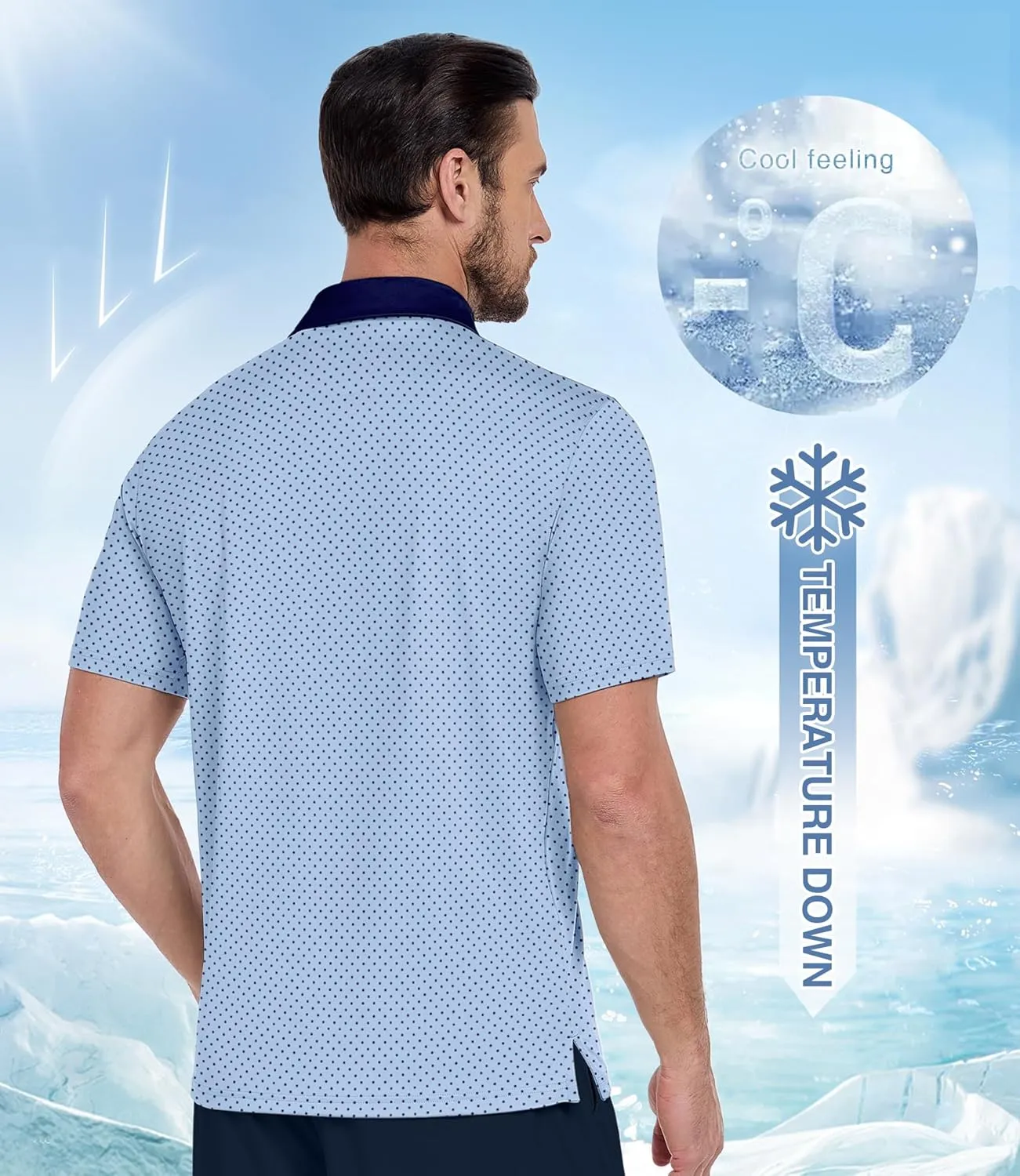 ZITY Men's Golf Polo Shirt Short Sleeve Performance Moisture Wicking Collared Print Shirt for Golf and Casual Wear