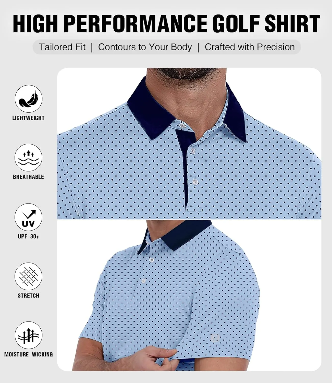 ZITY Men's Golf Polo Shirt Short Sleeve Performance Moisture Wicking Collared Print Shirt for Golf and Casual Wear