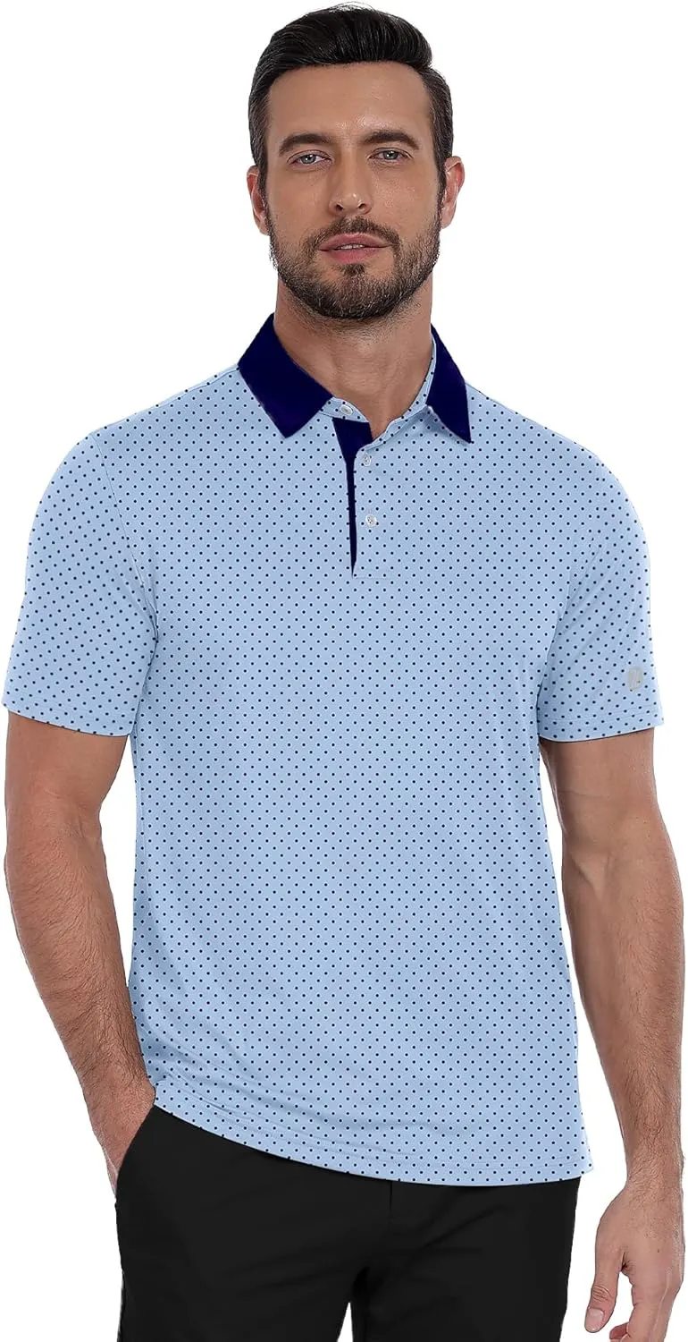 ZITY Men's Golf Polo Shirt Short Sleeve Performance Moisture Wicking Collared Print Shirt for Golf and Casual Wear